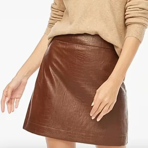 J. Crew Factory Women's Brown Faux Leather Croc Embossed Mini Skirt Size 16 NWT - Picture 1 of 12